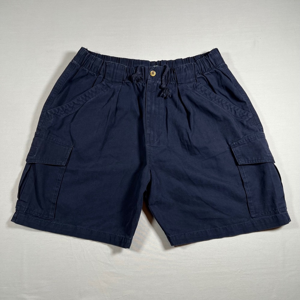 Vintage OP Cargo Shorts Ocean Pacific Mens Size L Navy Blue Cotton Elastic Waist